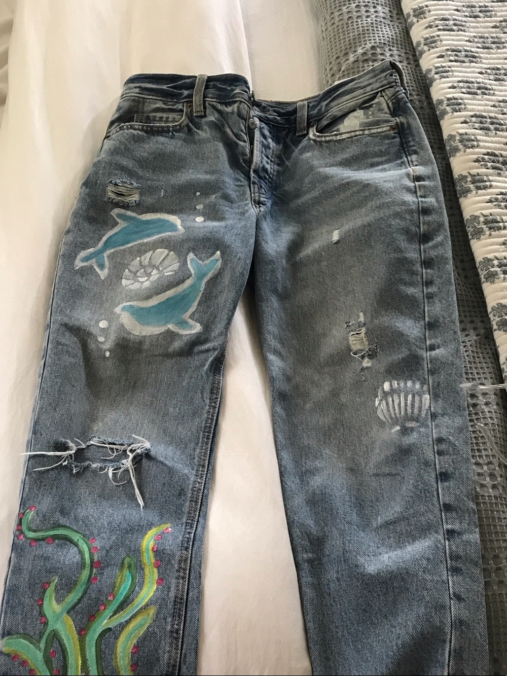 Hand-Painted Distressed Blue women’s  Jeans
